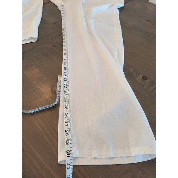 Guess Reagan Linen Pant Women's Size L White Elastic Waist Wide Leg Pockets - Picture 16 of 16